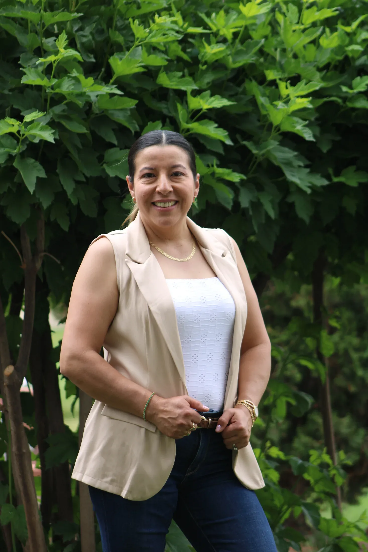 Soraya, owner of J & S Stone and Landscaping, on site